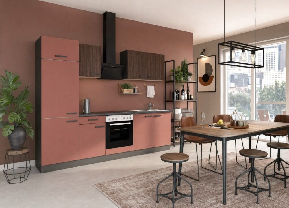 OPTIkult Rimini409 | Front: Rillendekor Nussbaum | Korpus: Anthrazit matt | Griff: Schwarz matt