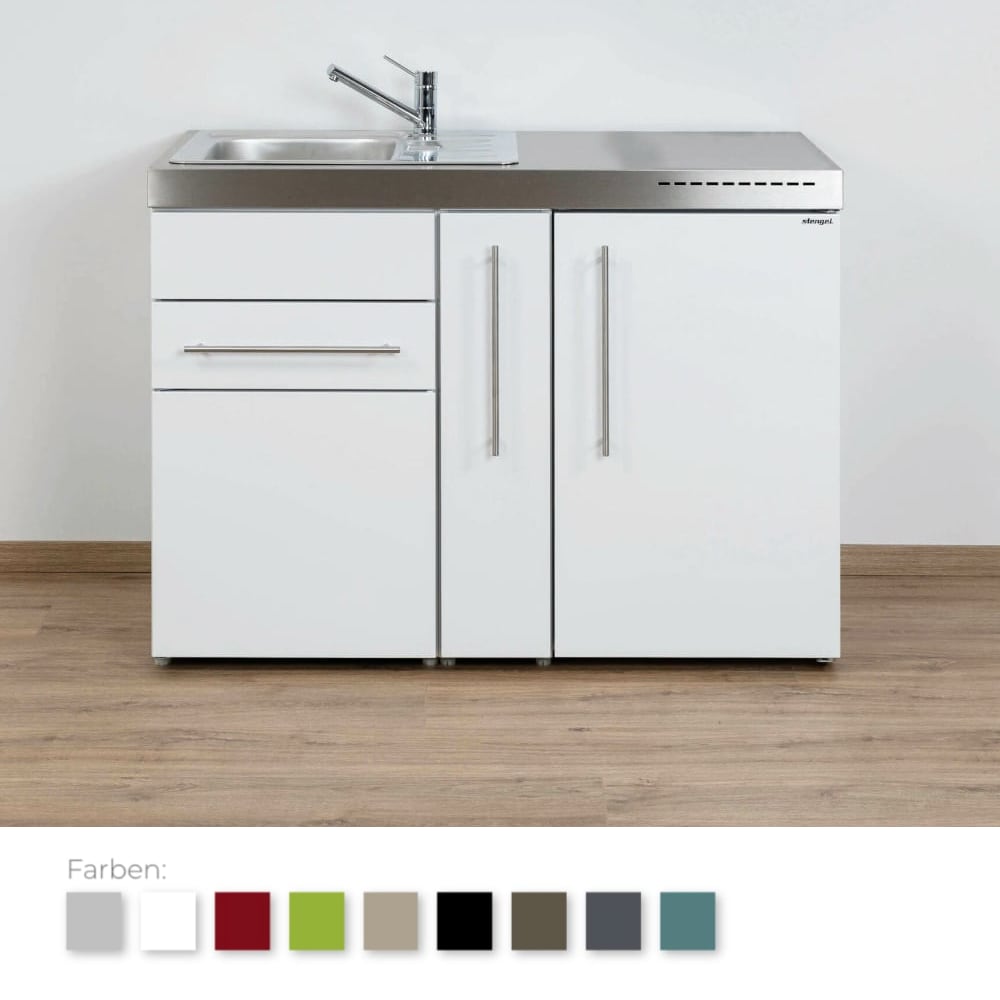 Stengel Steel Concept - Miniküche Premiumline MP 120 A - mit Kühlschrank, Schublade und Apothekerauszug