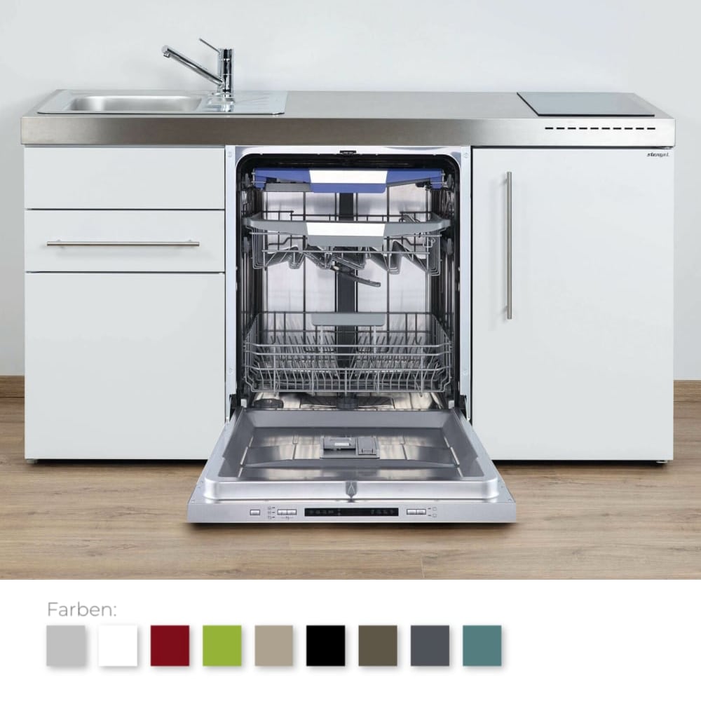 Stengel Steel Concept - Miniküche Premiumline MPGG 160 - mit Kühlschrank, Schublade und Geschirrspüler groß