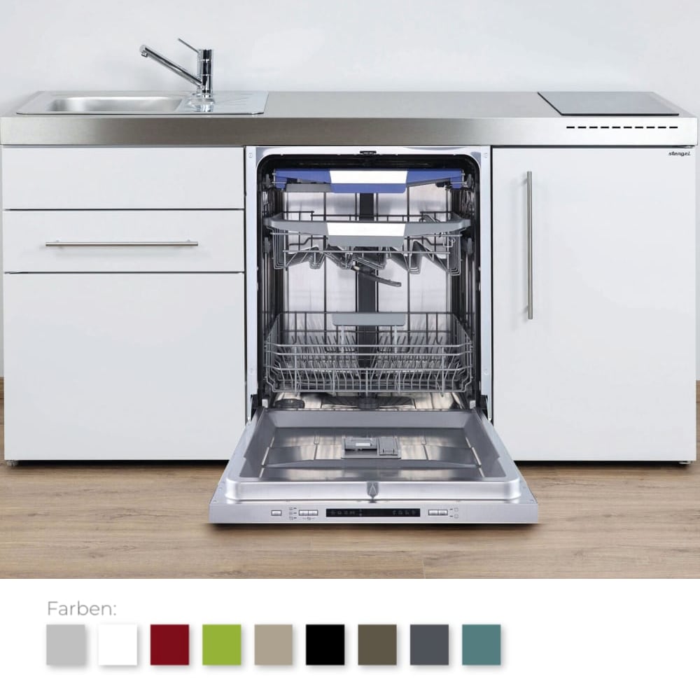 Stengel Steel Concept - Miniküche Premiumline MPGG 170 - mit Kühlschrank, Schublade und Geschirrspüler groß
