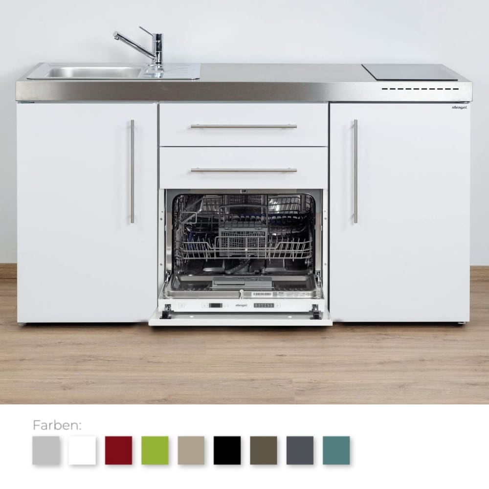 Stengel Steel Concept - Miniküche Premiumline MPGS 160 - mit Kühlschrank, Schubladen und Geschirrspüler