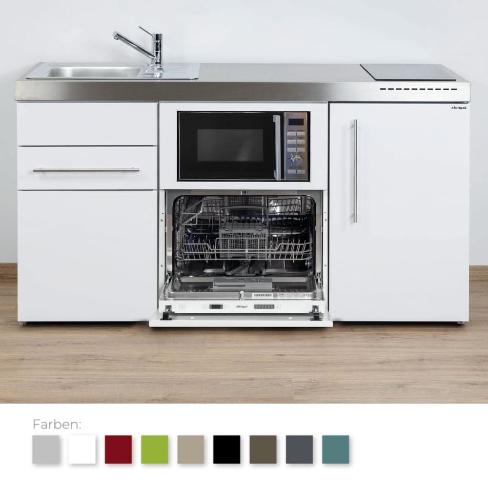 Stengel Steel Concept - Miniküche Premiumline MPGSM 160 - mit Kühlschrank, Schublade, Mikrowelle und Geschirrspüler