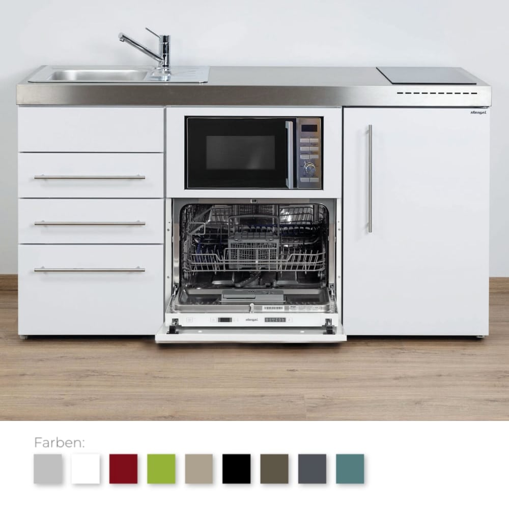 Stengel Steel Concept - Miniküche Premiumline MPGSMS3 160 - mit Kühlschrank, Schubladen, Mikrowelle und Geschirrspüler