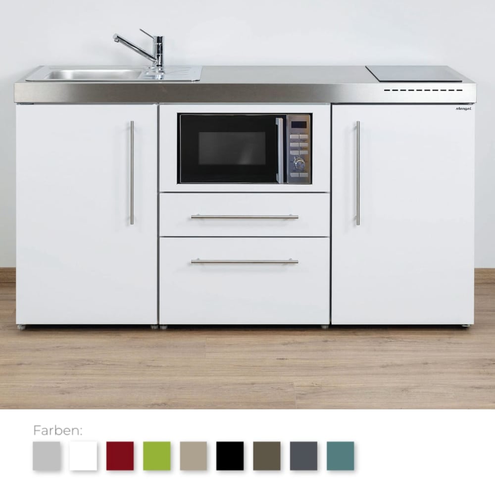 Stengel Steel Concept - Miniküche Premiumline MPM 160 - mit Kühlschrank, Schubladen und Mikrowelle
