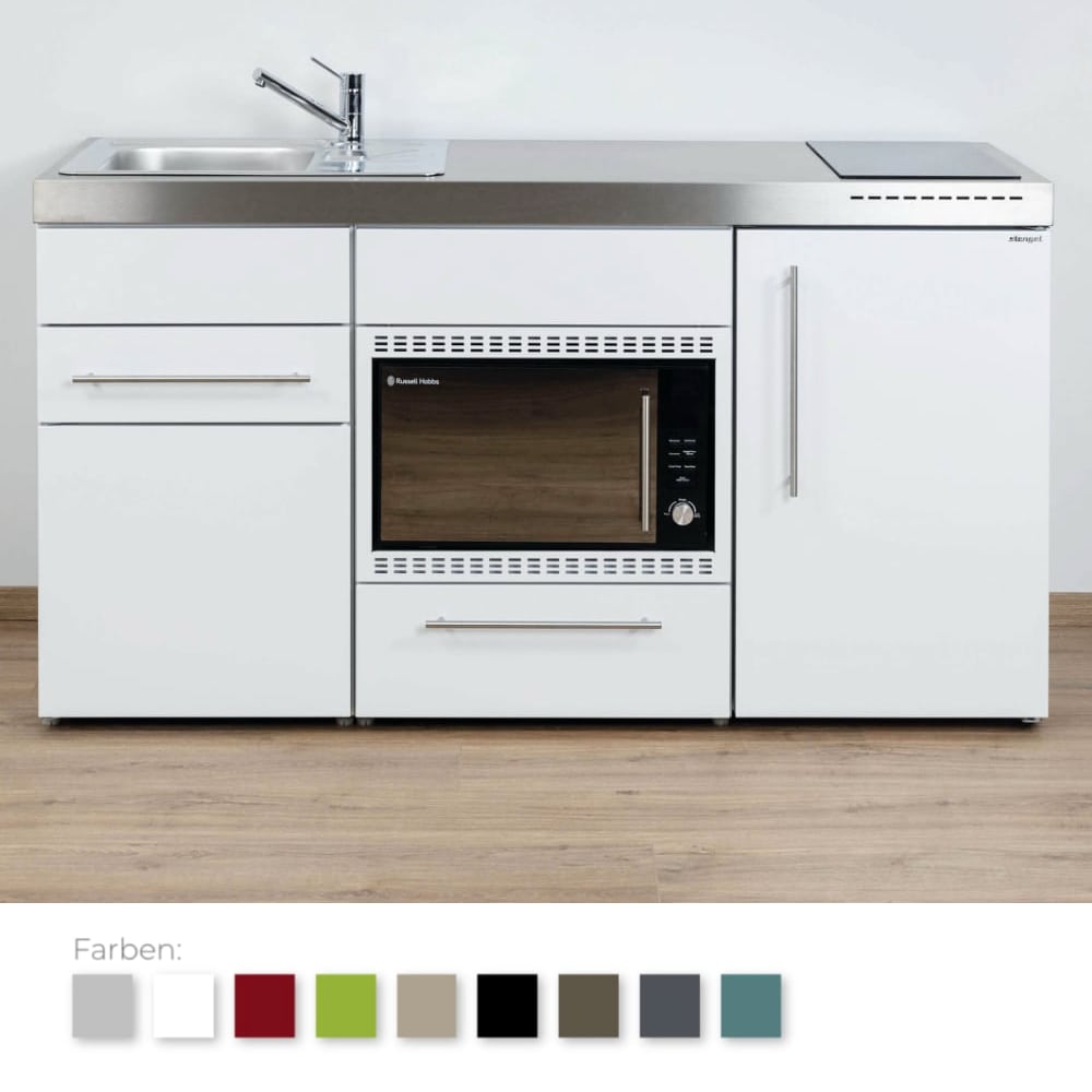 Stengel Steel Concept - Miniküche Premiumline MPMOS 160 - mit Kühlschrank, Schublade und Mikrowellenofen 30l