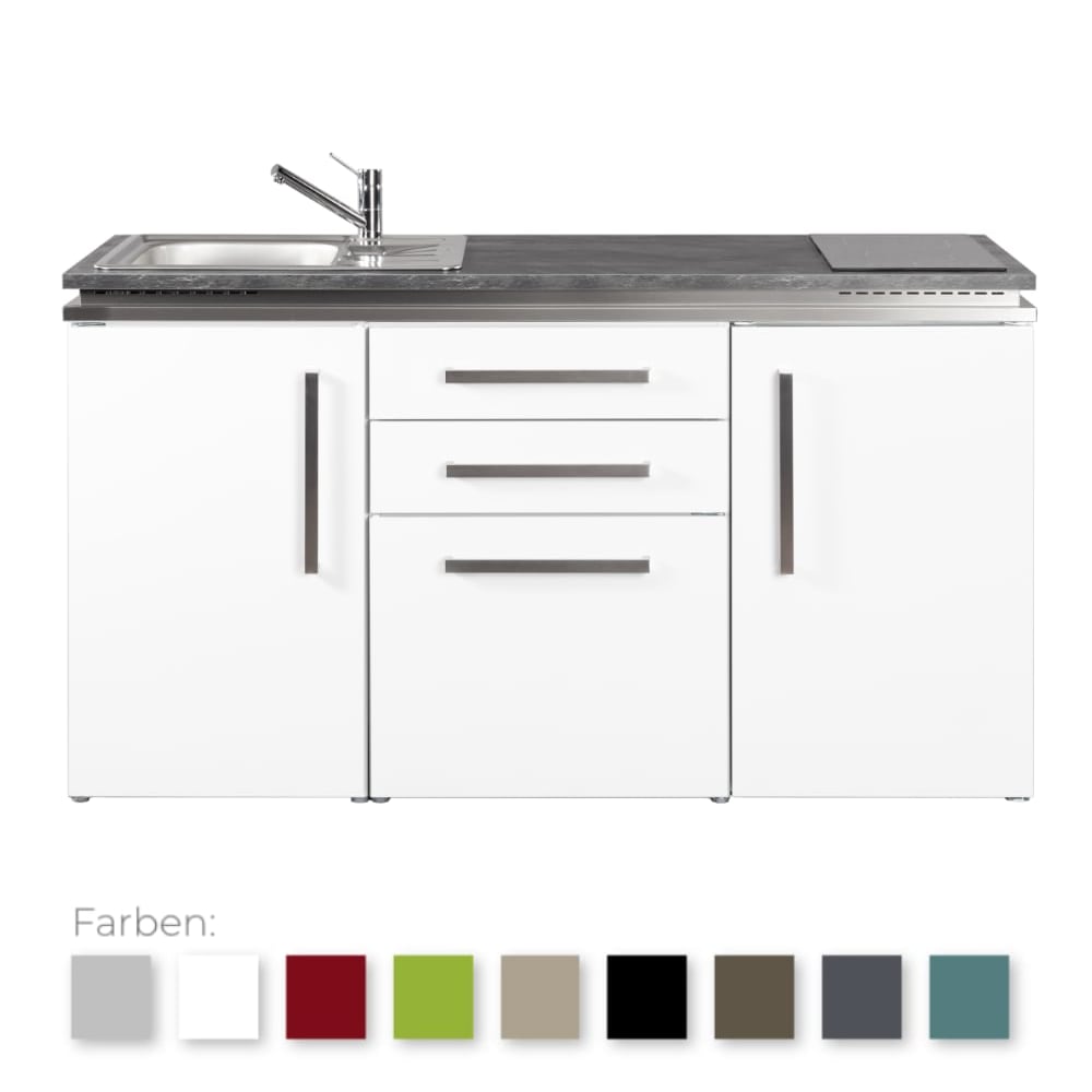 Stengel Steel Concept - Miniküche Designline MD 160 - mit Arbeitsplatte, Schubladen und Kühlschrank