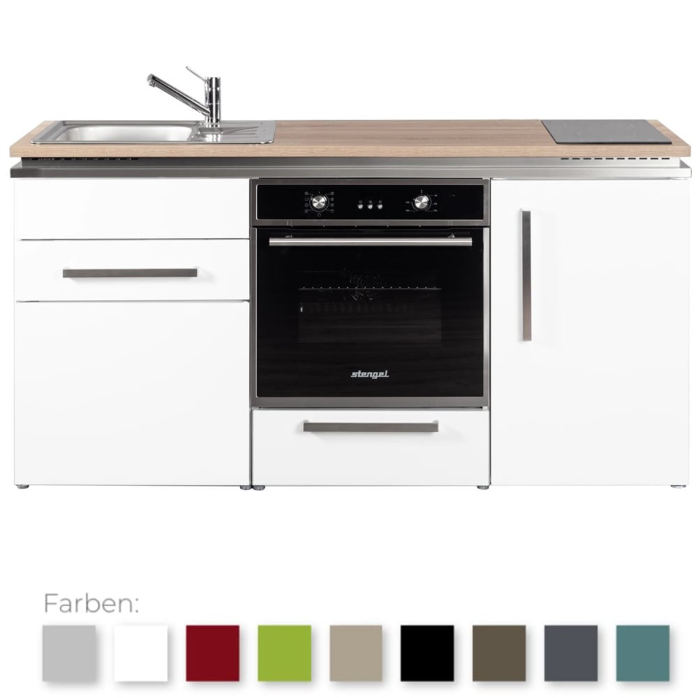 Stengel Steel Concept - Miniküche Designline MDB170 - mit Arbeitsplatte, Kühlschrank, Backofen und Schublade (1817010676100)