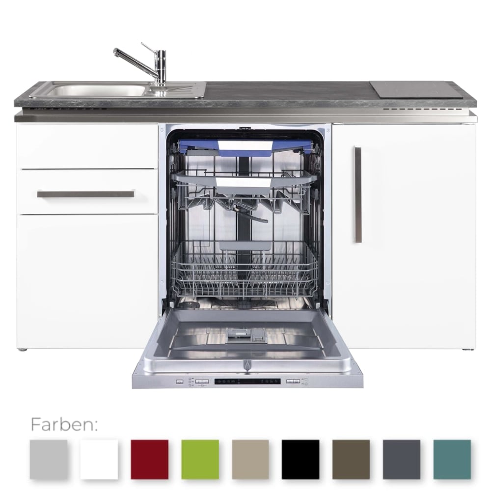 Stengel Steel Concept - Miniküche Designline MDGG160 - mit Arbeitsplatte, Schublade, Kühlschrank und Geschirrspüler (1816015076100)