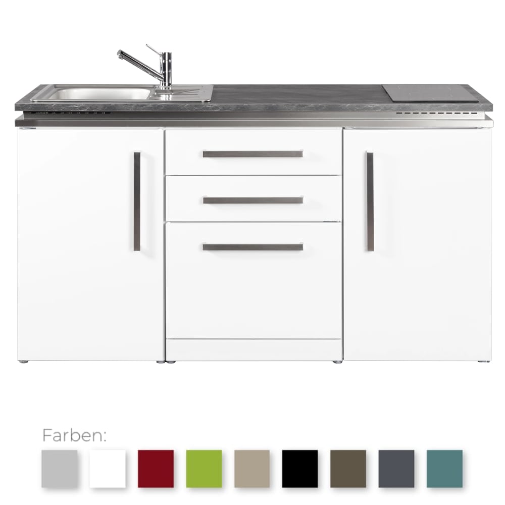 Stengel Steel Concept - Miniküche Designline MDGS160 - mit Arbeitsplatte, Schubladen, Kühlschrank und Geschirrspüler (1816068076100)