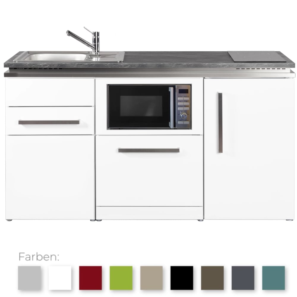 Stengel Steel Concept - Miniküche Designline MDGSM160 - mit Arbeitsplatte, Schublade, Kühlschrank, Mikrowelle und Geschirrspüler (1816078176117)