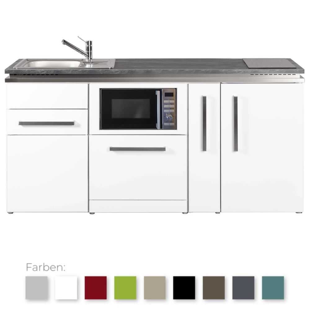 Stengel Steel Concept - Miniküche Designline MDGSM180A - mit Arbeitsplatte, Kühlschrank, Apothekerauszug, Geschirrspüler, Mikrowelle und Schublade (1818078276100)