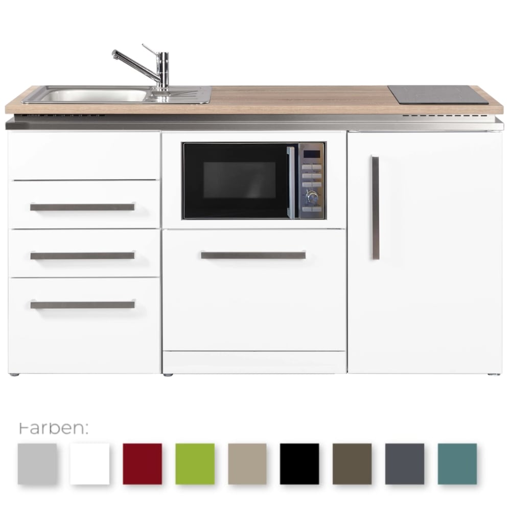 Stengel Steel Concept - Miniküche Designline MDGSMS3160 - mit Arbeitsplatte, Kühlschrank, Mikrowelle, Geschirrspüler und 3 Schubladen (1816078376100)
