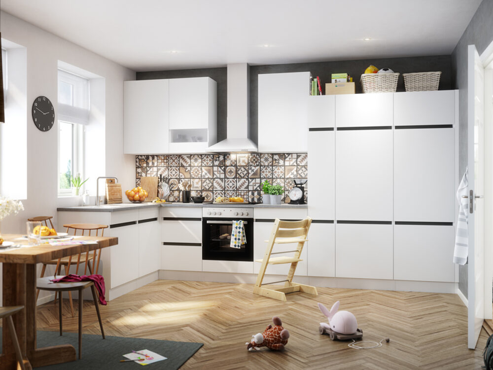 OPTIklar Luca932   | Front: Feinstruktur Weiß | Korpus: Feinstruktur Weiß | Griff: Griffblende | PUSH-TO-OPEN