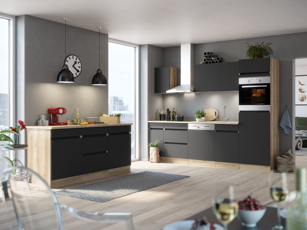 OPTIklar Noah420 | Front: Anthrazit | Korpus: Wildeiche Nachbildung | Griff: Griffblende | PUSH-TO-OPEN